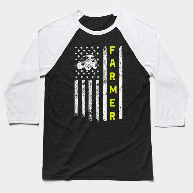 Flag With Tractor Patriotic Farmer Baseball T-Shirt by busines_night